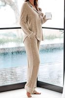 Ensembles de pyjamas pour femmes, manches longues, cordon de serrage, vêtements de nuit longs, pyjamas doux, ensemble de détente