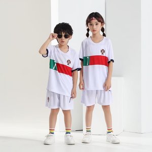 22-23 Portugal Away White No.7 <strong>Ronaldo</strong> Summer Football Uniform Set Children's Digital Print Jersey Shorts 100% Automated Cutting - Product Image 4
