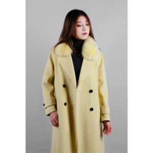 Cappotto Lungo in Lana a Doppia Faccia per Donna, Autunno Inverno, con Collo in Vera Pelliccia di Volpe, Cappotto in Cashmere - Product Image 2