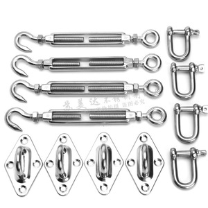 Kit de fixation pour voile d'ombrage en acier inoxydable avec tendeurs, manilles et anneaux en D pour applications d'ombrage extérieur - Product Image 1
