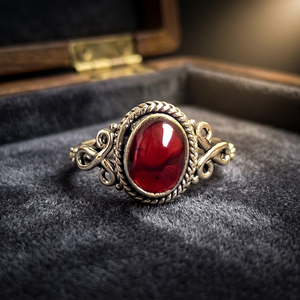 <b>SILVER</b> ZONE Red <b>Garnet</b> Bezel Set Bohemian Style 925 Sterling <b>Silver</b> Thick Band Statement <b>Ring</b> Women Custom Handmade Indian - Product Image 1