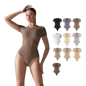 6614 Women's Shapewear One Piece Bodysuits Short Sleeves Tummy Control Yoga Jumpsuit Ballet Dance Sportswear Bodysuits