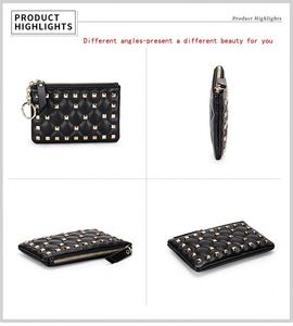 Portefeuille mini en cuir de vachette pour femme avec fermeture éclair, rivets et pendentif étoile, idéal pour filles et femmes - Grande Vente - Product Image 5