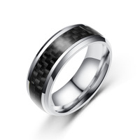 Bagues en acier inoxydable imperméables de style classique pour hommes et femmes, bague tendance noire et dorée, bague en fibre de carbone de qualité