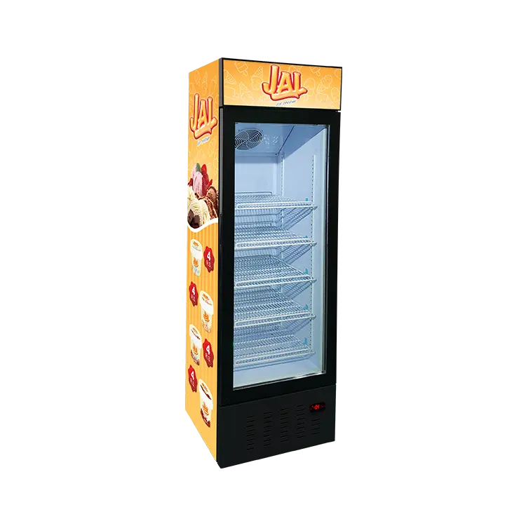 Meisda235L直立商用ガラスドアアイスクリームディスプレイ冷凍庫ステッカーブランディング付き