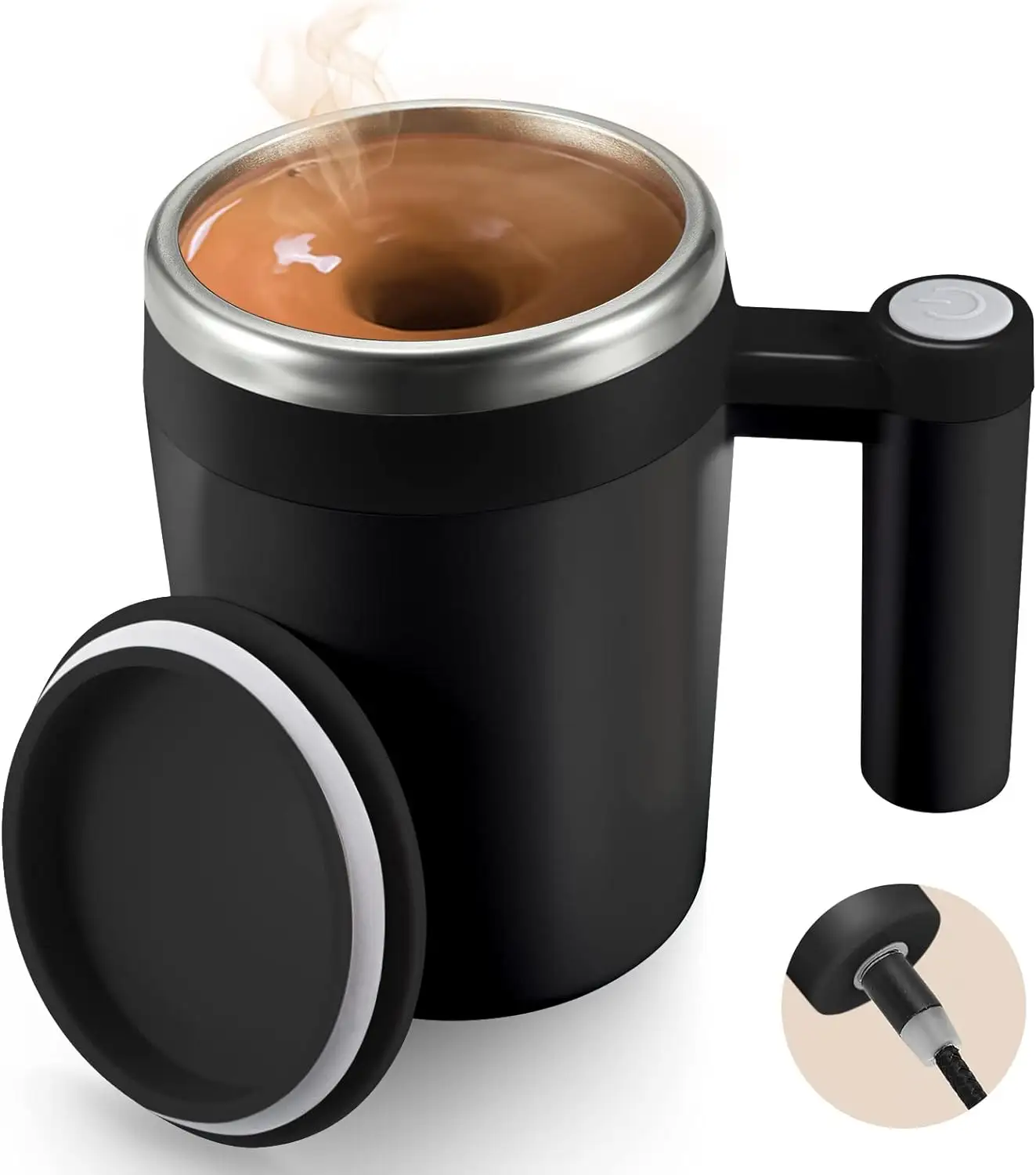 Termos kopi 13.5oz 400ml, mug pengaduk kopi elektrik dapat diisi ulang untuk kopi susu cokelat dan minuman lainnya