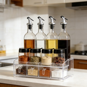 耐久性のある二重層プラスチック製、モダンでシンプルな光沢仕上げ、折りたたみ式ではないスパイスラックオーガナイザー、キッチン冷蔵庫収納用 - Product Image 2