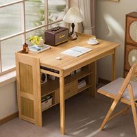 Bureau pliant en bambou avec étagère et tiroir, table d'ordinateur portable pliable, gain de place, en bois, pour la maison, la chambre, le bureau