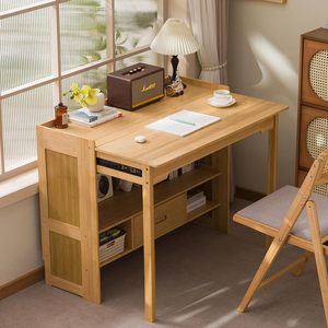 Escritorio Plegable de Bambú y Estantería <span class=keywords><strong>con</strong></span> Cajón, Mesa de Computadora Portátil Plegable, Ahorra Espacio, de Madera, para el Hogar, Dormitorio, Estudio u Oficina - Product Image 6