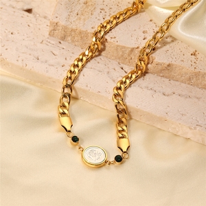 Collier en acier inoxydable plaqué or 18 carats, pendentif rond vintage portrait <span class=keywords><strong>Maya</strong></span>, chaîne épaisse, colliers exagérés pour la clavicule - Product Image 6