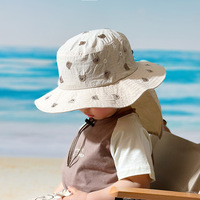 Chapeau de soleil pour bébé 46-52cm, style coréen fin printemps-été, grand bord brodé, protection du cou, unisexe