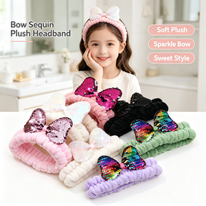 Serre-têtes personnalisés pour femmes et filles, en velours, avec nœud scintillant, colorés, doux et mignons, pour le maquillage et le spa - Product Image 1