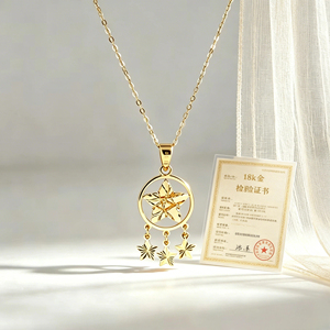 Collana con Pendente a Stella in Oro 18K da Donna PCX, Stile Arabia Saudita, Ciondolo Delicato con Nappa, Regalo di Fidanzamento, Gioielli Raffinati AU750 - Product Image 4