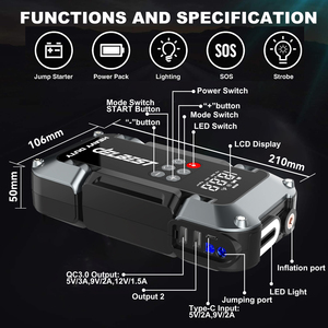 Multifunktions-Starthilfe mit 150PSI Luftkompressor <span class=keywords><strong>Lithium</strong></span>-Batterie 25800mAh Typ-C-Eingang Hochsicheres Design für Motorräder - Product Image 3