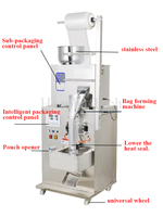 Une petite machine d'emballage verticale automatique multifonctionnelle, adaptée à l'emballage du sucre, du café, du thé, des fruits secs, etc.