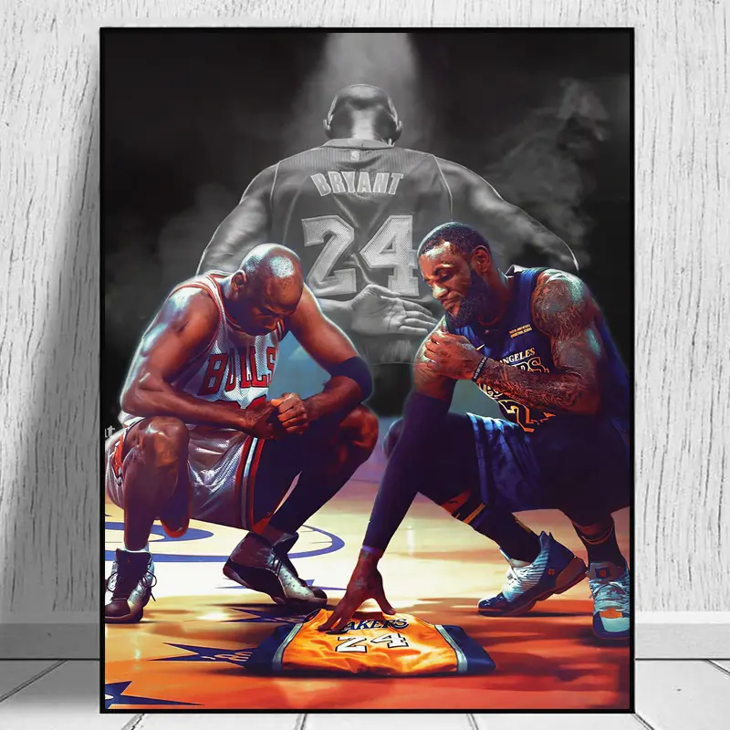 Basketbal Speler Kobe En James Portret Canvas Schilderij Modern Wall Art Olieverfschilderij Poster