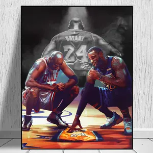 Pôster de pintura ao óleo, arte moderna de parede, basquete, kobe e james