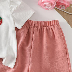 Ensemble t-shirt et pantalon à manches courtes pour enfants filles, broderie <span class=keywords><strong>fraise</strong></span>, vêtements décontractés printemps-été - Product Image 4
