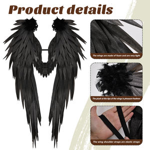 <span class=keywords><strong>Ali</strong></span> da Angelo Nere Eleganti in Gommapiuma 180*110 cm, Accessori <span class=keywords><strong>di</strong></span> Scena con Piume Artificiali per Eventi Cosplay e Feste <span class=keywords><strong>di</strong></span> Halloween - Product Image 3