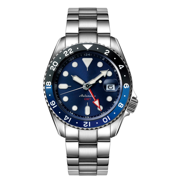New Automatic GMT Watch NH34 Automatic Movement 200 Meters Resistance Stainless Steel GMT Mechanical Watch