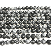 Perles de pierres précieuses brunes, blanches et noires, perles d'obsidienne flocon de neige, 8 mm pour la fabrication de bijoux, 4 mm-12 mm