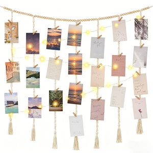 Panneau d'affichage photo personnalisé en corde de coton, macramé, pour mariage, anniversaire et fête, avec LED. - Product Image 1