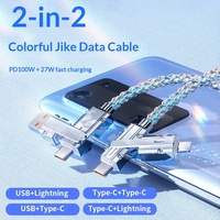Kabel Data Pengisian Cepat 4in1 Warna-warni dengan Lampu RGB Gradasi / Konektor Micro USB/Type-C Kabel Pengisian Multifungsi