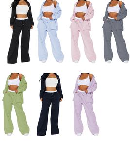 Ensemble de costumes décontractés à rayures King Mcgreen Star pour femmes, blazer et <span class=keywords><strong>pantalon</strong></span> à jambe droite avec logo personnalisé pour femmes de bureau - Product Image 6