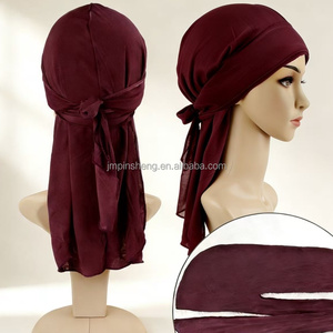 Vente en gros, livraison rapide : Foulard en satin, <span class=keywords><strong>Bonnet</strong></span>, Chapeau de pirate, Bonnets de chimiothérapie, Durag, Turban pour femmes musulmanes, couleur unie, soyeux, pour le sport et le cyclisme - Product Image 5