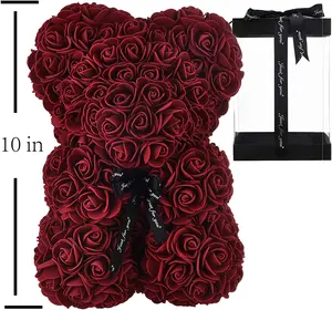 도매 발렌타인 데이 여자 친구 선물 작은 곰 장식 인공 꽃 장미 거품 테디 장미 곰 선물 상자