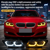 Ensemble de phares modifiés, équipé d'un lentille LED, de feux de jour bicolores et de clignotants séquentiels pour BMW Série 3 E90 2005-2012
