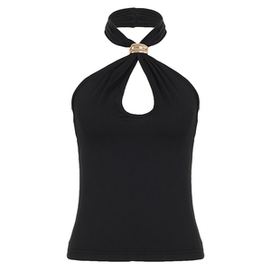 Camisole élégante en maille respirante de couleur unie avec col halter et gilet décontracté raffiné - Product Image 6