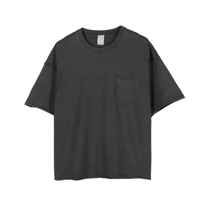 Simwood — t-shirt délavé enzyme acide, haut de poche, 100% coton, vintage