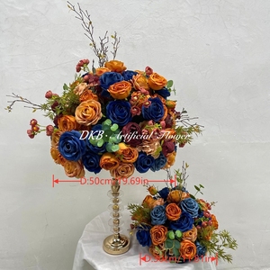 Boule de fleurs artificielles en rose <span class=keywords><strong>orange</strong></span> brûlé et bleu roi, 50 cm, centre de table pour décoration florale de mariage, vente en gros du fabricant - Product Image 2