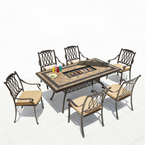 Durable Traditional Design Waterproof Aluminum Ceramic Outdoor <b>Korean</b> <b>BBQ</b> Grill Dining -<b>Table</b> Chairs for Parks Courtyards Hotels - Product Image 1