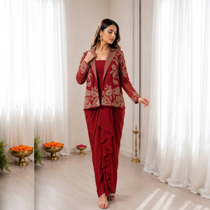 Blusa Lahenga Koti con Bordado de Seda Rangoli, Adorno de Lentejuelas Multicolor - Product Image 1
