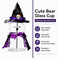 Tasse en verre personnalisée de 20 oz en forme d'ours pour les fêtes, tasse à café transparente de Noël avec couvercles en silicone et paille