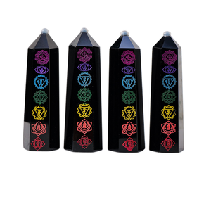 Patrones de siete chakras naturales en punto de obsidiana de cristal para torre curativa, venta al por mayor - Product Image 2