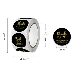 Round Thank You Labels Foil Stamping Stickers Rolls Gift Bag Closure Stickers Foil Stamping Thank You Stickers