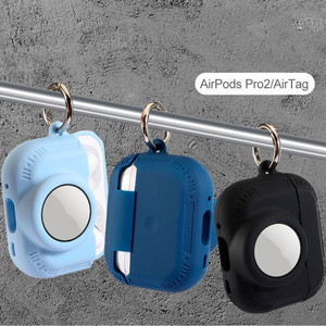 Housse de protection anti-perte 2 en 1 pratique pour <span class=keywords><strong>AirPods</strong></span> Pro2, étui <span class=keywords><strong>AirTag</strong></span>, coque en silicone antichoc, protection arrière - Product Image 3