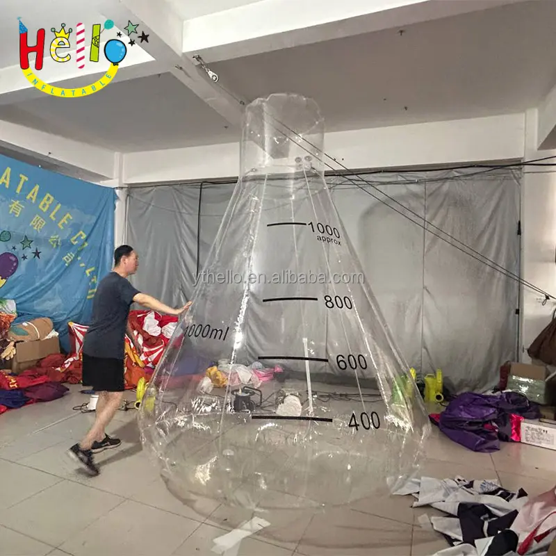 Garrafa cônica inflável para decoração de laboratório, garrafa de vidro inflável com novo design