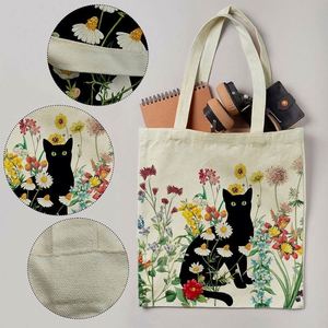 Free Sample Black Cat Canvas Tote <b>Bag</b> Vintage <b>Flowers</b> Cute <b>Bag</b> Aesthetic Reusable Shopping Grocery <b>Bags</b> Birthday <b>Gifts</b> for - Product Image 6