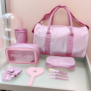22*12cm PVC Makeup Bag 20 Inches Pinky Sports Bags Combo Set With Tumbler Headband Mirror Skincare Storage Bag for Women - Product Image 1
