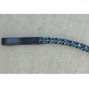 Grand bracelet de sourcil de cheval en cristal de verre de 10 mm avec bride de cheval en cuir équestre de couleur bleu hématite Adams - Product Image 2