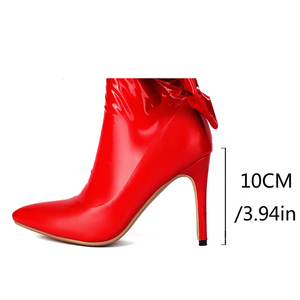 Thigh High Long Stretch Patent <b>Boots</b> Back Bow Over the Knee Women Sexy <b>Boots</b> Big Size 46 Wide Fit Skintight Pants Shoes - Product Image 6