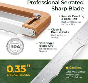 Couteau à pain réglable à lame dentelée en acier inoxydable, trancheuse manuelle en bambou pour pains au levain faits maison - Product Image 3