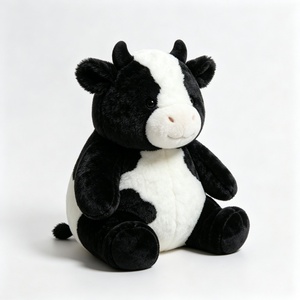 Peluche personnalisée, animal de ferme minimaliste, vache à face ronde, adorable vache en peluche pulpeuse, vache tachetée noire et blanche - Product Image 1