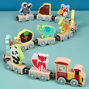 शैक्षिक लकड़ी की ट्रेन खिलौना लकड़ी प्रीस्कूल बच्चों की चुंबकीय ट्रेन सेट मजेदार बेबी बिल्डिंग ब्लॉक ट्रेन