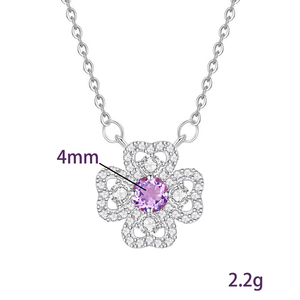 Collar de Trébol de Cuatro Hojas con Piedra Natural de Corte Redondo de 4mm, Plata de Ley 925, Cristal de Topacio, Regalos de Joyería para Mujer - Product Image 6