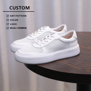 Men's Lace-up Anti-Slip Comfort Cushioning Casual Walking <strong>Shoes</strong> Perforated Trendy Skateboard <strong>Shoes</strong> Cowhide Upper - Product Image 1